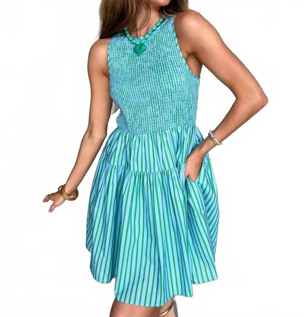 NEW ENTRO stripe mini dress in green/blue